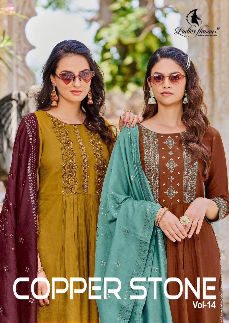 Ladies Flavour Copper Stone 14 Kurti With Bottom Dupatta Catalog
